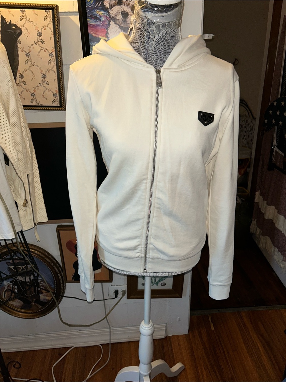 Cream Zip-Up Bomber Hoodie Jacket - Brand Unknown